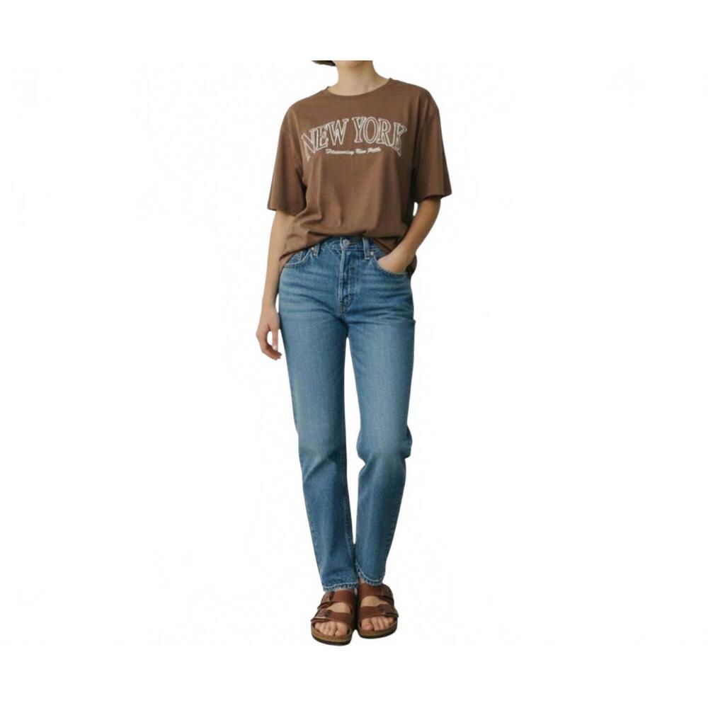NEW AMBAR new york city logo relaxed fit t-shirt in brown
